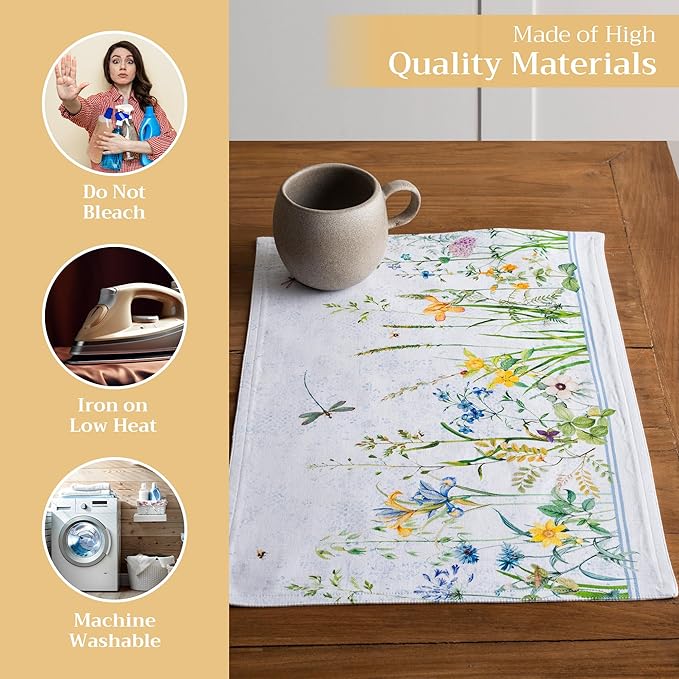 Maison d' Hermine Placemats Set of 4 100% Cotton Washable Cloth Place Mats, Reusable Table Mats for Kitchen Dining Decoration, Party, Wedding, Restaurant Spring/Summer (Fleurs De Mai, 13" x 19")