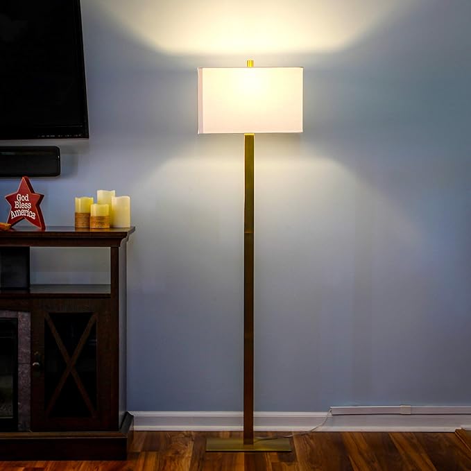 Brightech Stella Mid-Century Modern Standing Lamp, Contemporary Lamp for Living Rooms & Offices, LED Floor Lamp for Reading and Work, Excellent Tall Lamp with Heavy Base for Living Room Décor - Brass