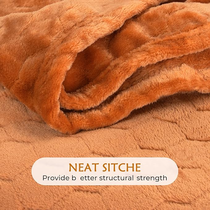 TOONOW Fleece Blanket Textured Fuzzy Plush Throw Blanket Twin Size 60" x 80", Super Soft Fluffy Bed Blanket Geometric Pattern Comfy Microfiber Flannel Blankets for Couch, Bed, Sofa,Pumpkin