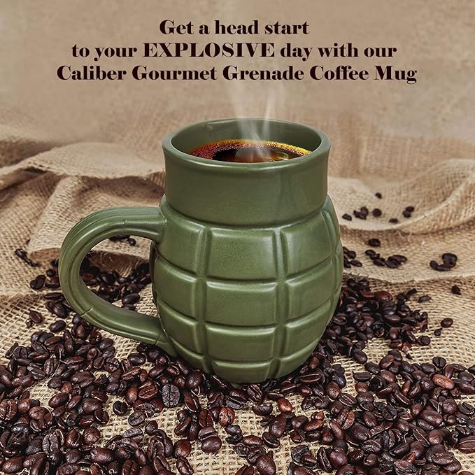 Caliber Gourmet Green Grenade Coffee Mug, Tactical Ceramic Weapon Cup, Perfect Novelty Gift for Military Enthusiasts, Fun & Unique Tactical Coffee Mug, Ideal for Birthdays, Father's Day, and Christmas