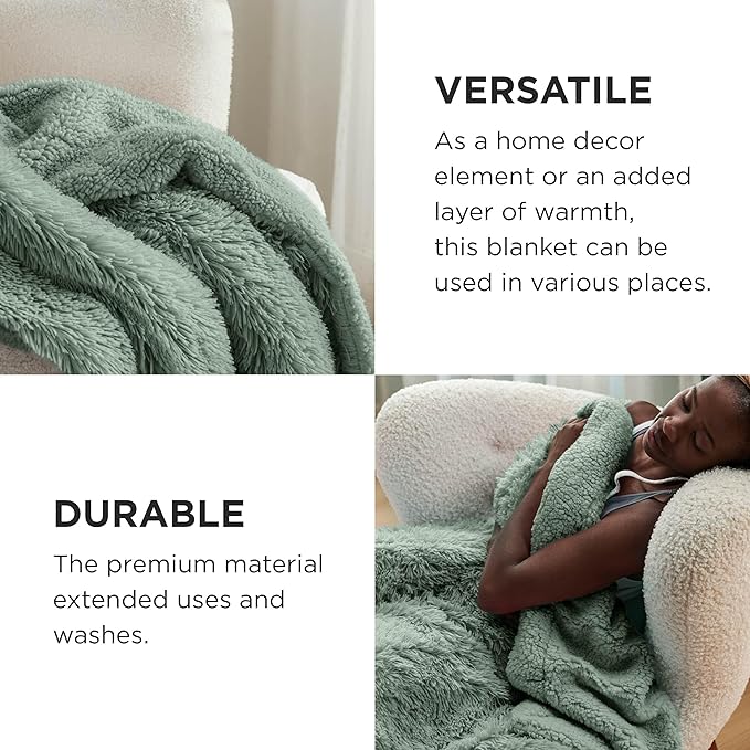 Bedsure Fluffy Sage Green King Size Blanket for Bed, Thick Soft Sherpa Faux Fur Fleece Bedding Fuzzy Plush Winter Warm Heavy Oversize Big Large King Blanket, Cozy Green Gifts for Men Women, 108x90
