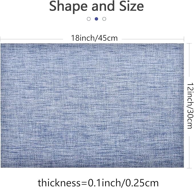 DACHUI Placemats Set of 6, Linen Look Woven Place Mats, Water Resistant, Heat Resistant, Washable, Durable Table Mats (Blue)