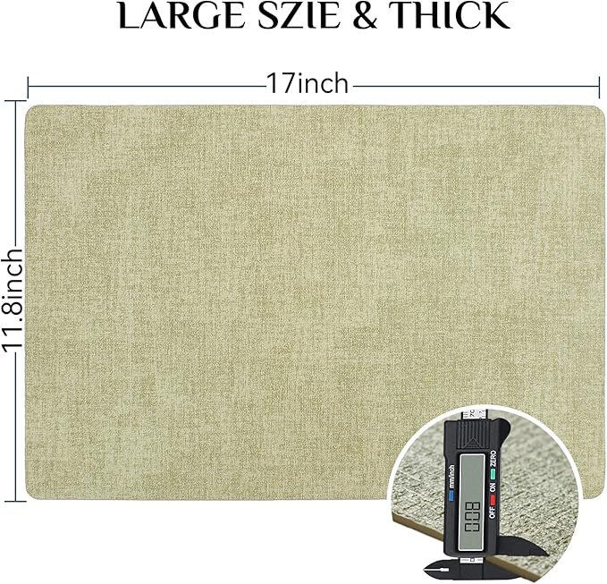 Softalker Faux Leather Placemats Set of 4-Vinyl Heat Resistant Place Mats, 100% Waterproof Oilproof Wipe Clean Table Mats for Indoor & Outdoor Use, 17’’×12’’, Grass Green