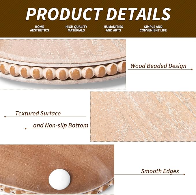 HPC Decor 15in Oval Tray for Home Decor - Brown Wood Beaded Tray - Decorative Serving Tray,Rustic Farmhouse Wooden Trays for Vintage Centerpiece,Kitchen Counter,Living Room Decor,Coffee Table Decor.