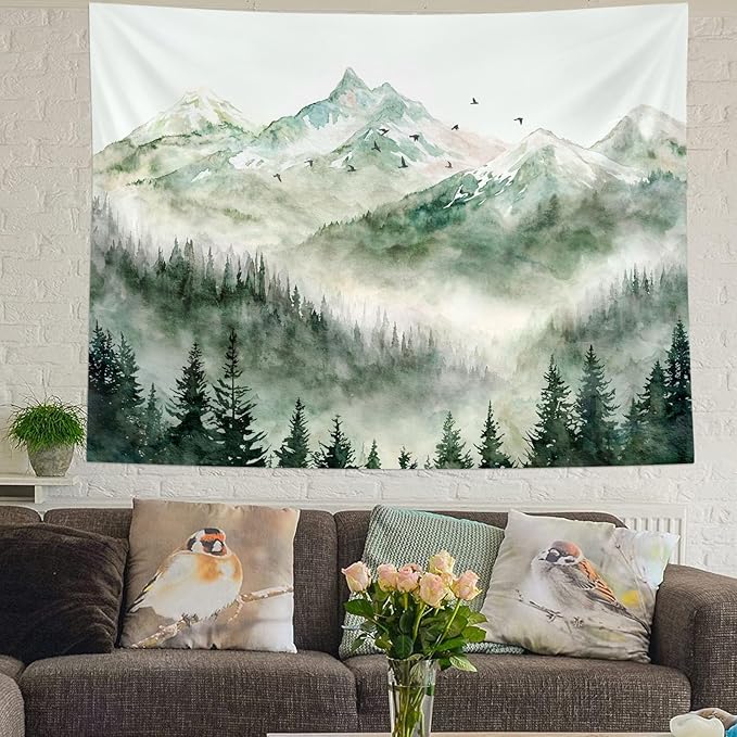 Kanuyee Mountain Tapestry Nature Landscape Wall Tapestry for Bedroom Mountain Watercolor tapestries Aesthetic Living Room Decor Nature2 60×80 Inches