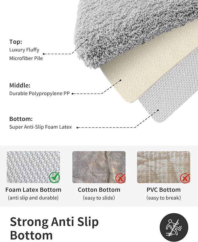 ILANGO Grey Bathroom Rugs 60" × 24" Non Slip & Super Absorbent Extra Thick Soft, Washable Bath Carpet Runner for Floor, Microfiber Plush Shaggy Bath Mats with Rubber for Bedroom Bathtub Shower Room