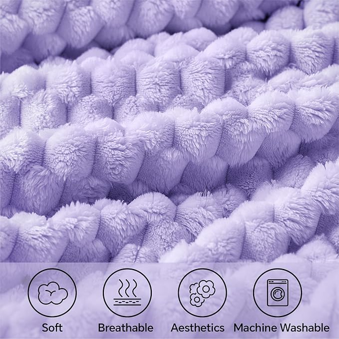 BEDELITE Jacquard Blanket - 3D Fleece Decorative Lavender King Size Throw, Super Soft and Cozy Warm Fuzzy Blanket All Seasons Suitable, 108x90Inches