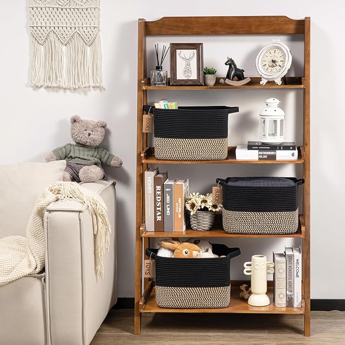 Goodpick Woven Storage Basket for Shelves, Storage Baskets for Organizing, Small Wicker Basket for Shoes,Towel, Toy Baskets Storage Kids, Empty Gift Basket with Handles, 13 x 10 x 9 Inches