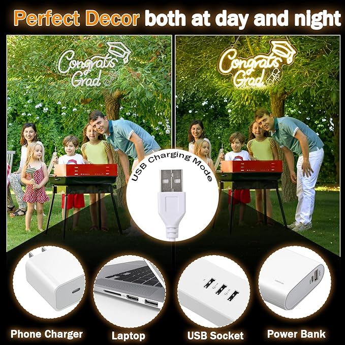 FRAMICS Congrats Grad Neon Sign-10 Adjustable Brightness 2025 Graduation Decorations Lighted Congrats Grad Sign with 9.8 FT USB Power Cord Warm White LED Graduation Sign for Wall Decor Party Backdrop