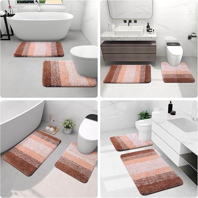 Arotive Microfiber Bathroom Rugs, Shaggy Soft and Absorbent Bath Rug, Non-Slip, Thick Plush Machine Washable Dry Bath Mats for Bathroom, Tub and Shower, 47x24, Orange