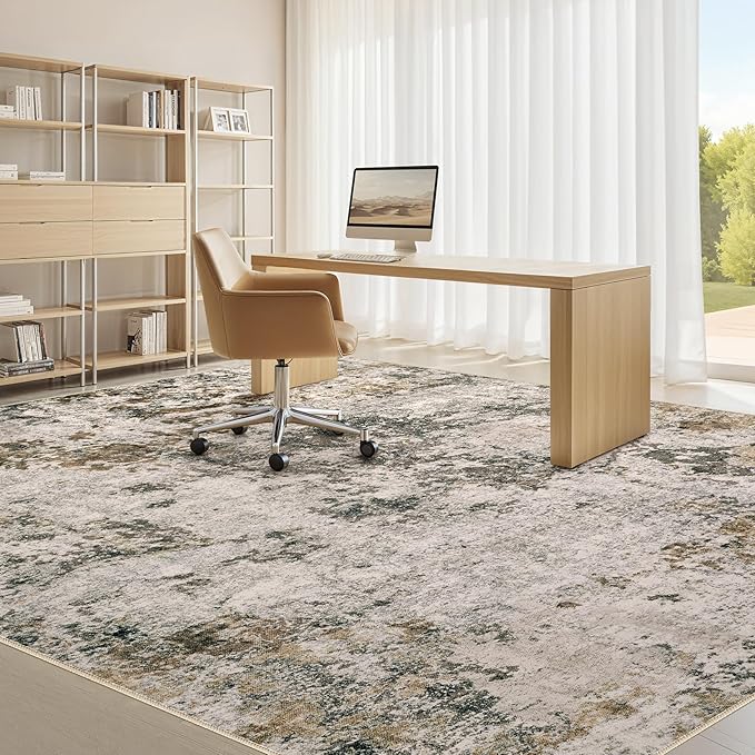 Area Rugs for Living Room: 6x9 Abstract Washable Rug Large Soft Stain Resistant Non-Slip Backing for Bedroom Dining Room Indoor Home Office Carpet for Kids Pet Friendly Families - Dark Brown