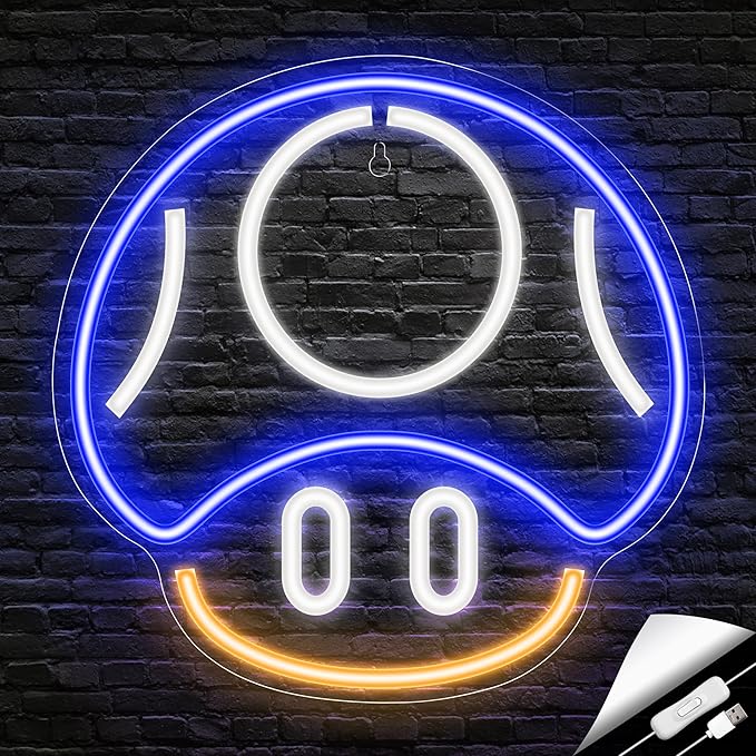 Kavaas Gaming Neon Sign, Mushroom Neon Sign for Game Room Decor, Man Cave, Kids Room - Gaming Mushroom Wall Decor - Gamer Gifts for Boys, Kids (Blue)