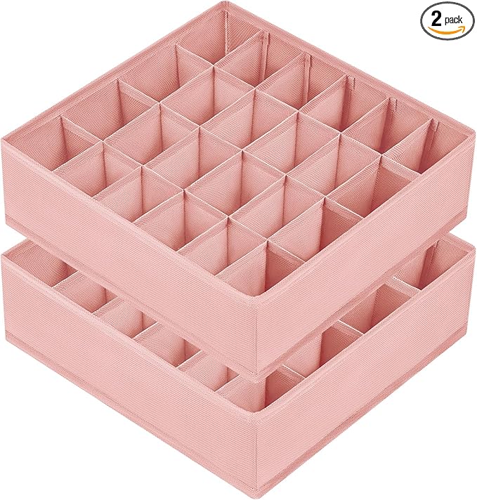 Joyoldelf Sock Organizer Drawer Organizer - 2 Packs Underwear Organizer, 24 Cells Collapsible Closet Organizers and Storage Sock Holders Organizers for Storing Socks, Ties, Belts(Pink)