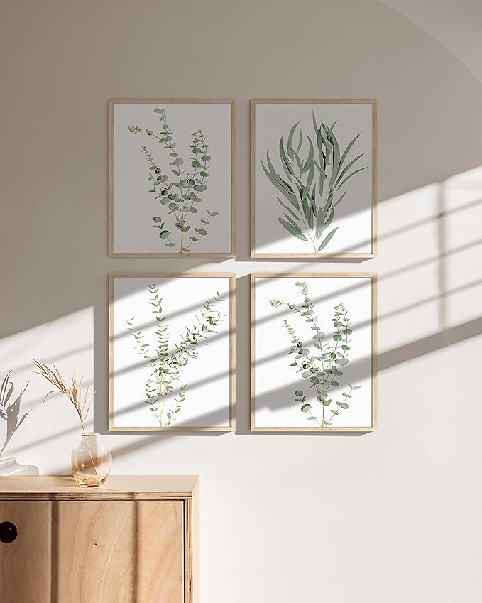 HAUS AND HUES Botanical Plant Wall Art Prints - Set of 4 Plant Wall Decor Prints, Floral Kitchen Plant Pictures, Flower Leaves Wall Art, Boho Leaf Eucalyptus Wall Décor (16x20, Unframed)