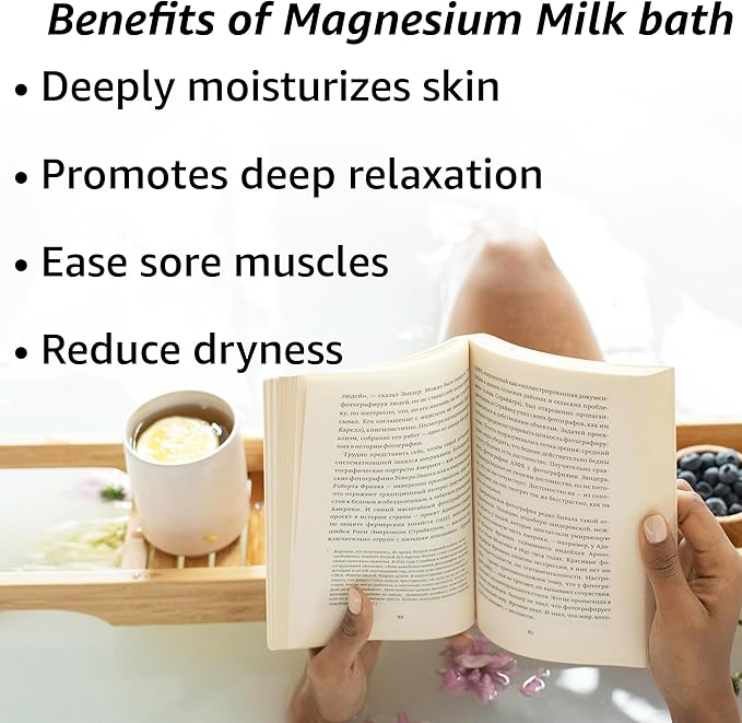 Creamy Magnesium Milk Bath Soak Powder Moisturize Soften Skin Coconut Vanilla Shea Butter Luxury Spa Bath Salt Relaxation Selfcare Gifts for Women