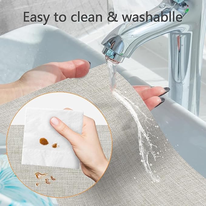 DACHUI Placemats Set of 6, Linen Look Woven Place Mats, Water Resistant, Heat Resistant, Washable, Durable Table Mats (Beige White)