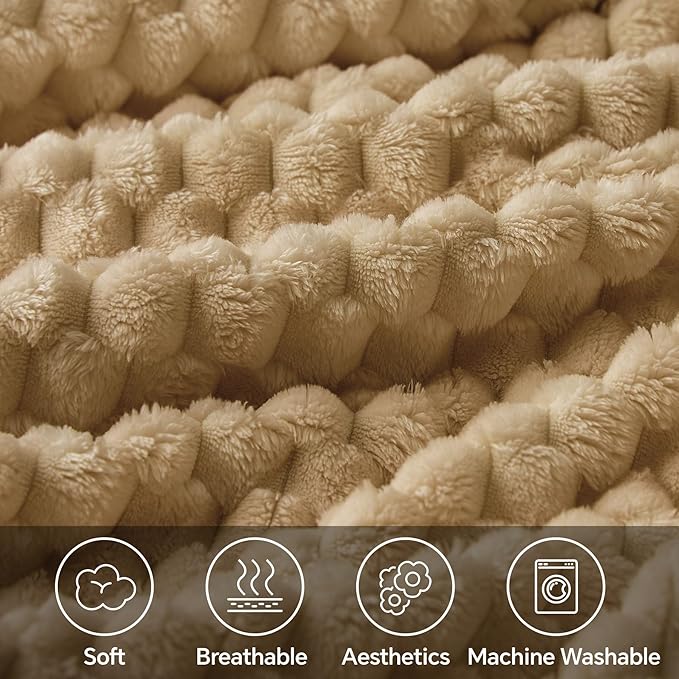 BEDELITE Fleece Blanket - 3D Jacquard Decorative Camel Throw Blankets for Couch & Bed, Soft and Cozy Warm Plush Fluffy Blanket All Seasons Suitable, 50x60Inches