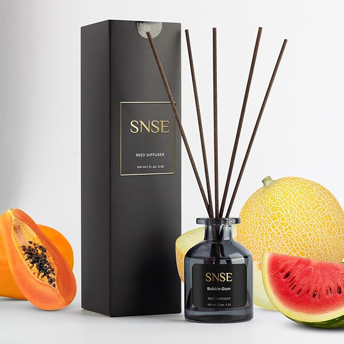SNSE Bubble Gum Reed Diffuser Set | 3.38 oz Scent Fragrance Oil Diffuser for Bedroom, Bathroom, Home Décor and Gift, Decorative Air Fresheners with Sticks