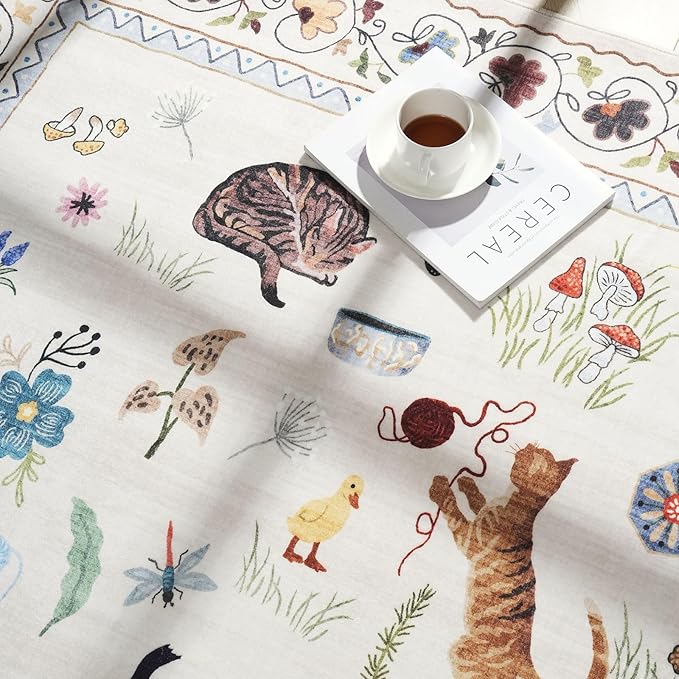 Runner Rug for Kitchen Non Slip 2'6''x8' Washable Rugs with Rubber Backing Soft Floral Animal Cat Carpet Runner for Kitchen Laundry Bedroom Bathroom, Beige