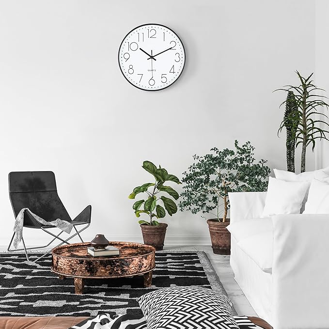 Lafocuse 12 Inch 3D Numbers Silent Black Wall Clocks Battery Operated, Analog Wall Clock for Living Room Decor, Reloj de Pared Modern Decorative Kitchen Wall Clock for Bedroom Home Office