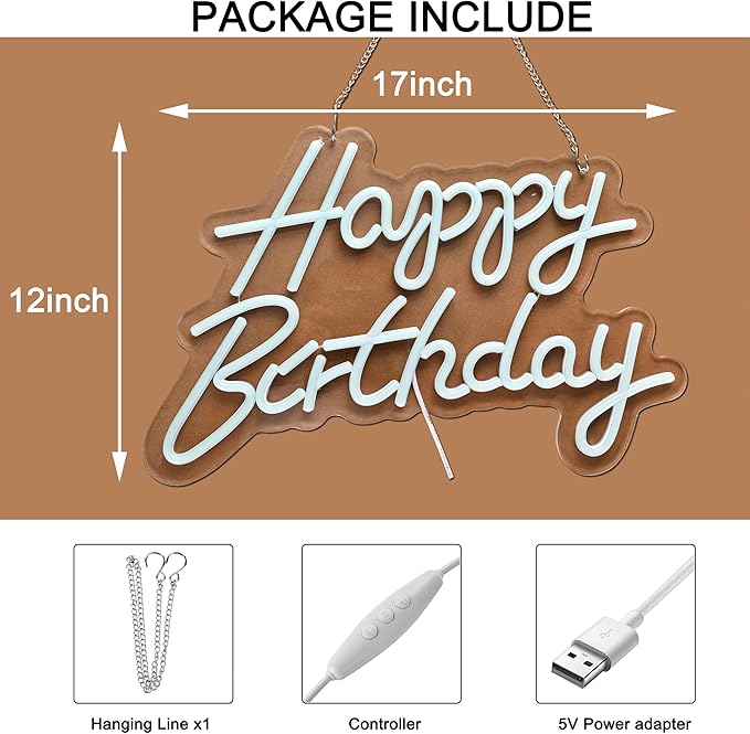 Happy Birthday Neon Sign for Wall Decor, with Dimmable Switch, Reusable Happy Birthday Neon Light Signs for All Birthday Party Decoration(17X12inches,Blue)