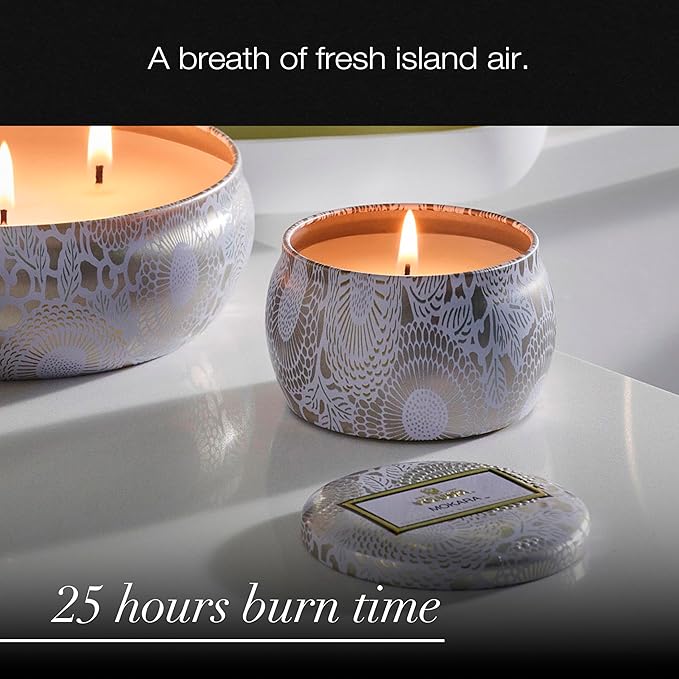 Voluspa Mokara, Mini Tin Candle, 4 Ounce, 25 Hour Burn Time, Coconut Wax for Clean Burning, Handcrafted in The USA