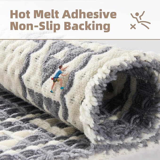 PADOOR-Waffle Bathroom Runner 24"x72", Super Absorbent Bath Mats for Bathroom, Machine Washable Non Slip Bath Rug with Tassels, Soft Bath Mat for Laundry Room, Bedroom, Grey & Cream, 2'x 6'