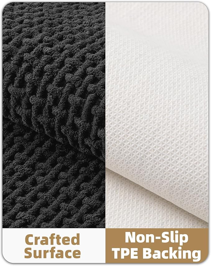 Color&Geometry Chenille Pile Large Bathroom Rugs Upgraded Denser, 24"x36" Non Slip Absorbent Black Bath Mats for Bathroom Thin Fit Under Door, Washable Quick Dry