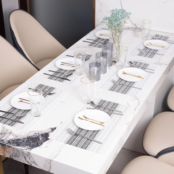Winknowl Placemats, Set of 4 Heat Resistant Stain Resistant Woven Vinyl Insulation Place mats, Durable Washable Elegant Table Mats for Dining (White)