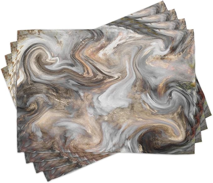 Ambesonne Marble Print Place Mats Set of 4, Retro Style Paintbrush Colors in Marbling Texture Watercolor Art, Washable Fabric Placemats for Dining Table, Standard Size, Sand Brown