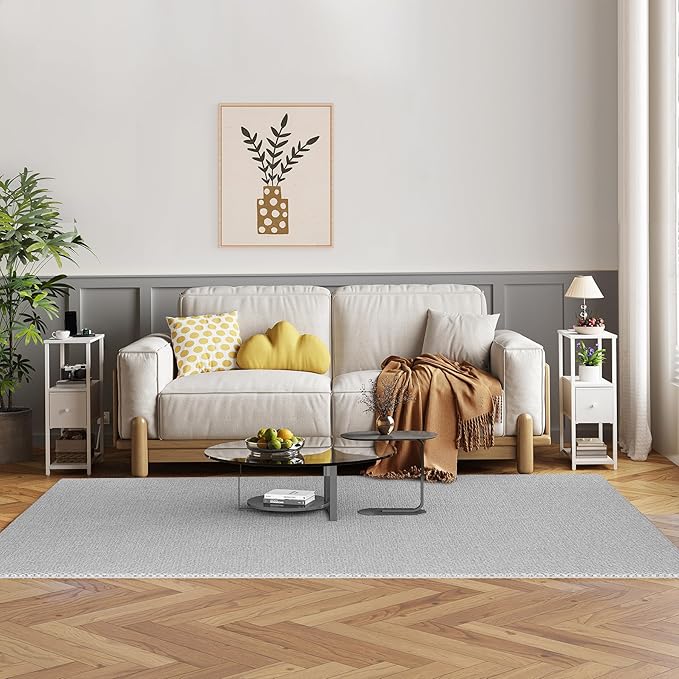 TUTOTAK Set of 2 Small Narrow End Table, Side Table, Nightstand with Cloth Drawer, Couch Table, for Living Room, Bedroom, Bedside, White TB01BW057