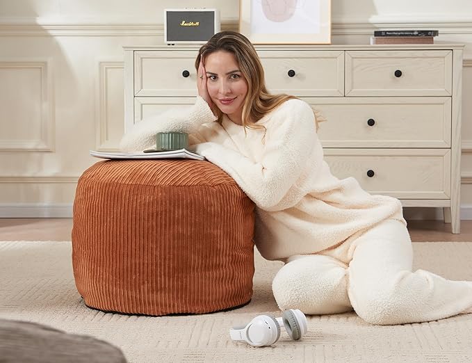Pouf Ottoman Foot Stools Ottoman with Foam Small Corduroy Ottomans for Living Room Ottomans Pouf 20x15 Floor Poufs Foot Rest for Office Chair Orange Foot Stool Small