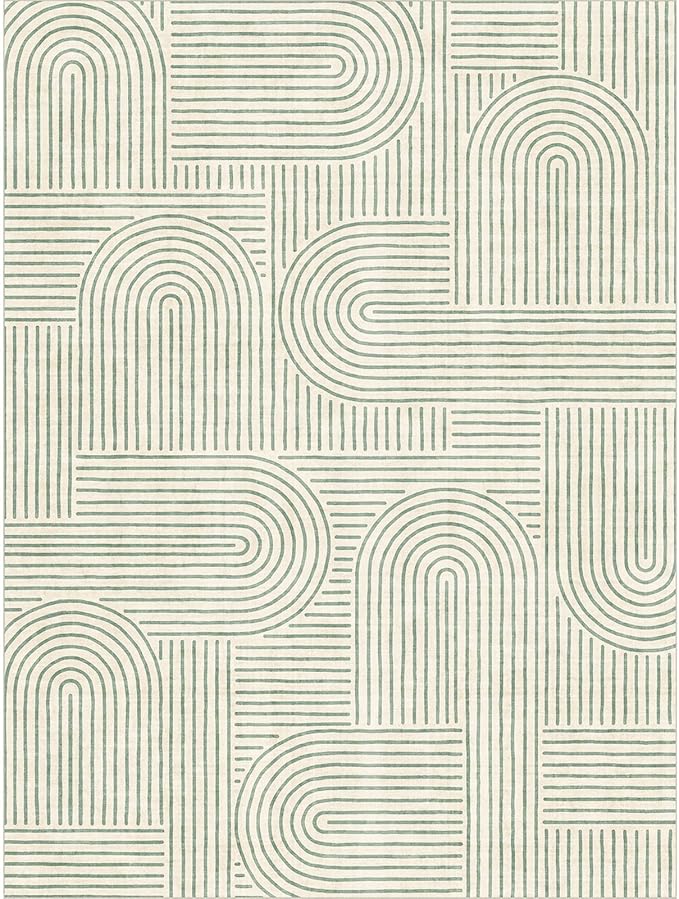 Area Rugs 9x12 Living Room - Large Washable Sage Green Boho Rugs for Bedroom Soft Abstract Rug Ultra-Thin Modern Rainbow Carpet Stain Resistant Rug for Dining Room Nursery Room Home Decor