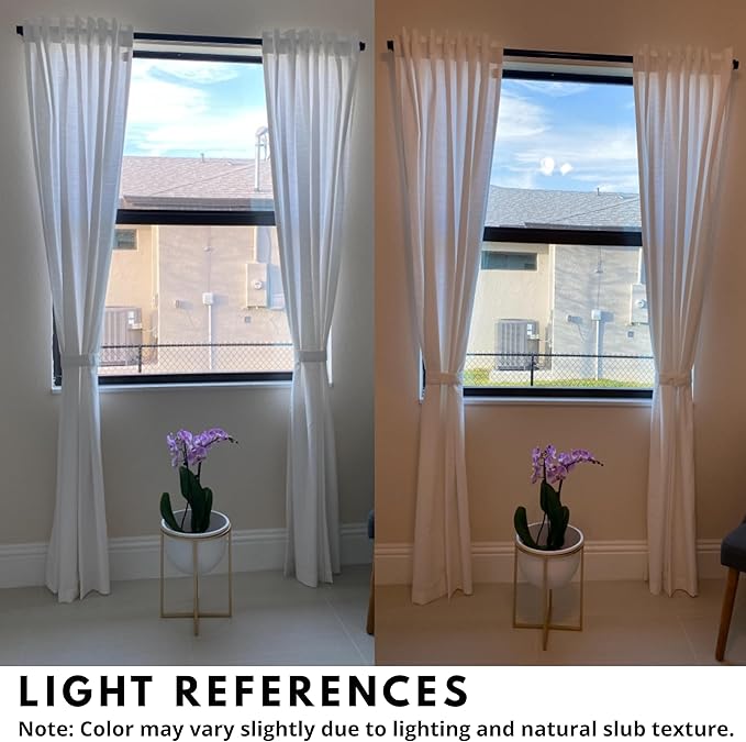 Ramanta Home White Cotton Light Filtering Curtains 50x84 Inches - Set of 2, Farmhouse Slub Textured Semi Sheer Drapes, Duck Cotton Fabric Living Room, Kitchen Back Tab Window Panels - White