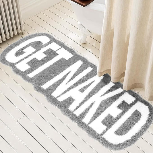Get Naked Bath Mat Long Bathroom Rug - Super Soft Funny Bath Mat Non Slip Grey Bathroom Decor, Water Absorbent Runner Rugs for Sink Bathtub and Shower Gray 24" x 59"