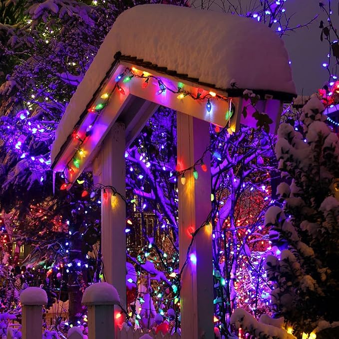 KAQ Outdoor C9 Multicolor Easter Lights, 2PK 100 LED 98ft Extendable Plug in String Lights for Outside, Waterproof Light Wedding Party Outdoor&Indoor Easter Decorations (Multicolor)