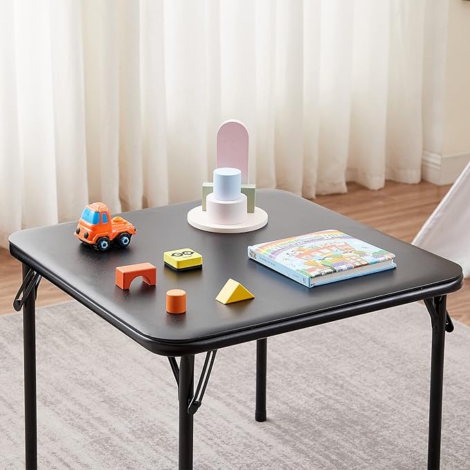 VECELO 24'' Kids Black Folding Card Table, Portable, with Ultra Soft PU Padded Cushion, 1 Piece