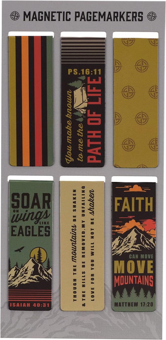 Christian Art Gifts Magnetic Scripture Bookmark/Pagemarker Set for Men & Women: Scenic Mountains - Set of 6 w/Inspirational Scripture for Bibles, Fridges, Books, Multicolor Outdoor Theme, Small