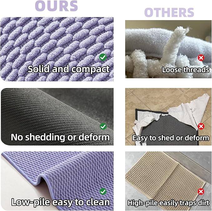 Bathroom Rugs Non Slip Washable, Super Absorbent Thin Bath Mat Quick Dry Low Pile Bathroom Rug, Lavender 24"x36"