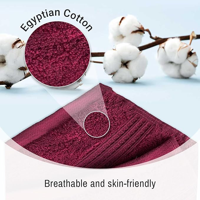 Superior Egyptian Cotton 6-Piece Towel Set, Bathroom Essentials, Towels For Bathroom, Apartment, Airbnb, Guest Bath, Face, Hand, Bath Towels, Washcloths, Absorbent, Fast Drying, Burgundy