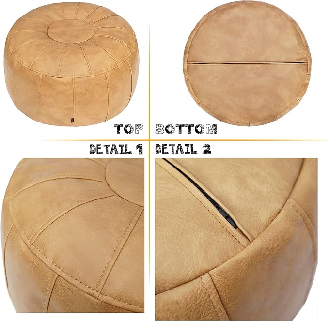 Thgonwid Unstuffed Moroccan Ottoman Pouf Cover, Ottoman Footstool Storage Solution, Bean Bag Chair, Foot Rest, Camel