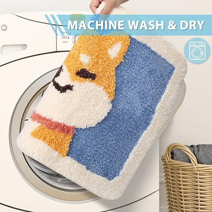 Felowaigam Bath Mat, Cute Shaggy Bathroom Rug,Soft, Absorbent, Non Slip & Durable Plush Rug, Machine Wash, Ideal for Tub, Toilet or Sink, 19.68"x 31.49", Akita