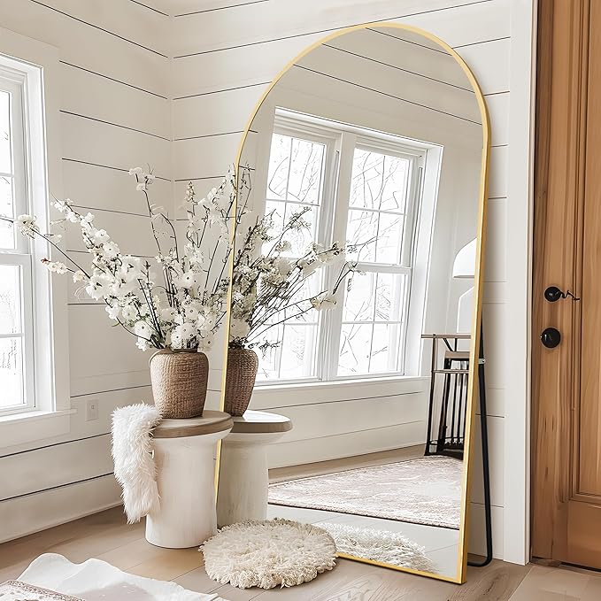 NicBex Oversized Full Length Mirror with Stand, 76"x35" Aluminum Alloy Frame Large Floor Mirror, Large Arched Mirror Full Length, Gold - Free Standing, Leaning Against Wall or Wall-Mounted