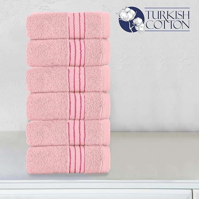 Elegant Comfort Premium Turkish Cotton 6 Pack Washcloths Set - 13 x 13 inch, Luxurious Hotel Spa Quality 100% Turkish Cotton 6PC Washcloth Set - Highly Absorbent - Soft Bathroom Towels, Dusty Rose