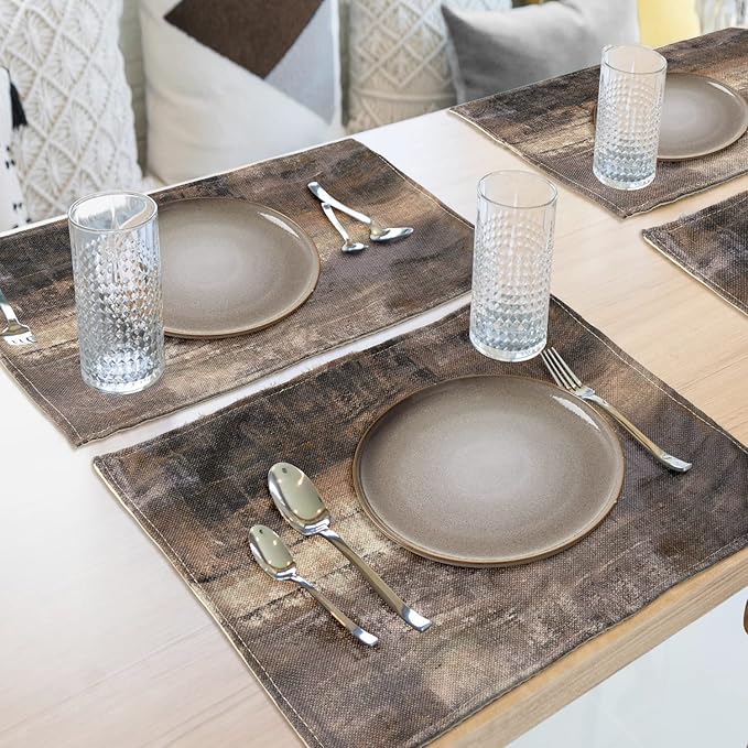 Brown and Grey Placemats, Modern Abstract Art Placemats Set of 4, Heat Resistant Non-Slip Artwork Dining Placemats, Washable Place Mats for Home Kitchen (Brown and Grey, 18"X12")