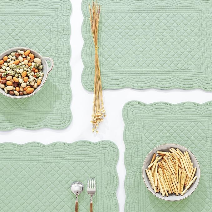 HOMBYS Quilted Placemats Set of 6 Washable-13x18 inches Rectangular Placemats for Kitchen Table-100% Cotton Fabric Rectangular Table Mats, (Sage Green)