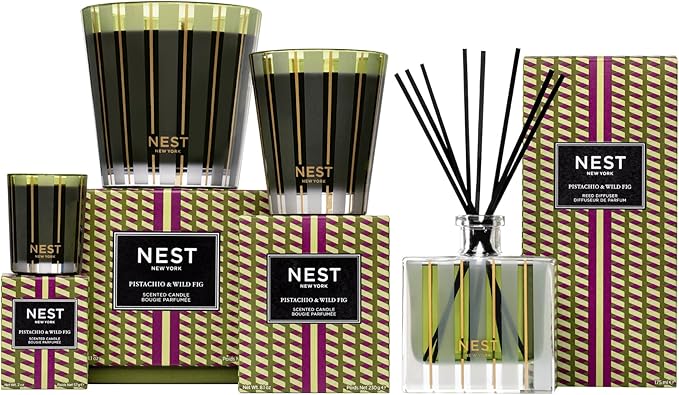 NEST New York Reed Diffuser, Pistachio & Wild Fig - 5.9 fl oz - Fragrance for Up to 90 Days - Reusable, Refillable Glass Holder - Includes 8 All-Natural Reed Sticks - Flame Free