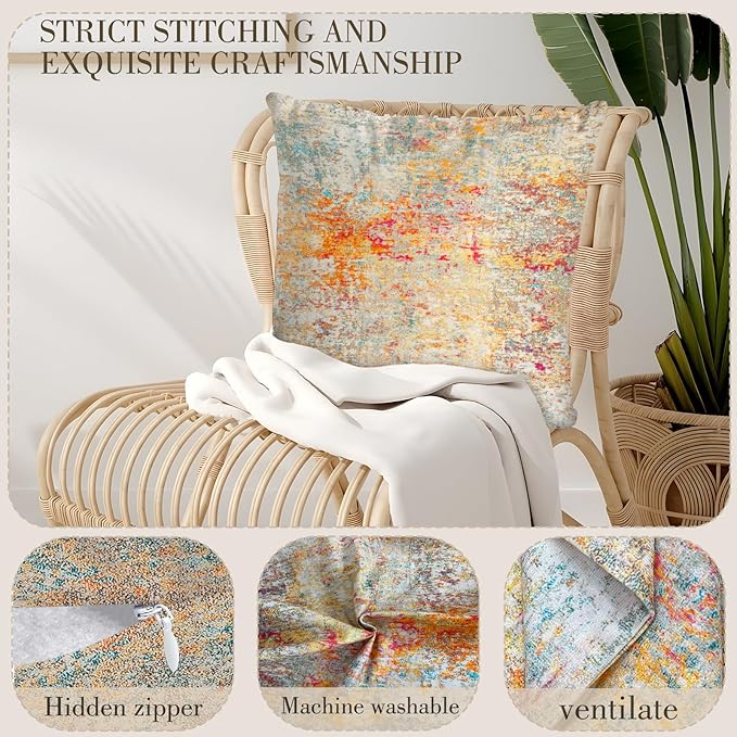 Boho Floral Throw Pillow Covers 26x26 inch Set of 2,Boho Rug Geometric Floral Pattern Decor Double Sided Pattern Cushion Cover Soft Pillow Case Living Sofa Room Bed Square Pillow Cover