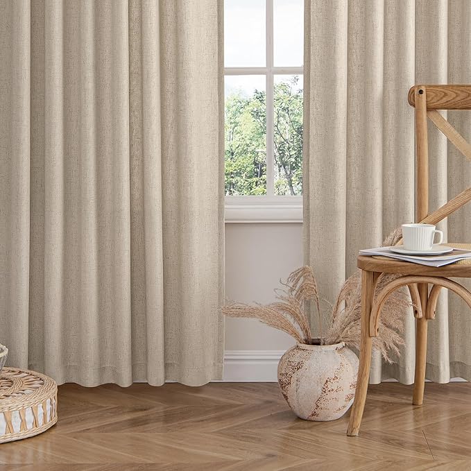 MIULEE Non-See-Through Privacy Linen Curtains 2 Panels, Light Filtering Window Curtains Farnhouse Textured Back Tab Semi Sheer Drapes for Bedroom Living Room, 52 x 72 Inches Long, Taupe