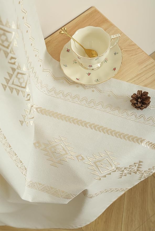 ColorBird Boho Curtains Embroidered Light Filtering Rod Pockets Farmhouse Western Beige Curtain 63 inch Length 2 Panels Set Drapes for Living Room Bedroom
